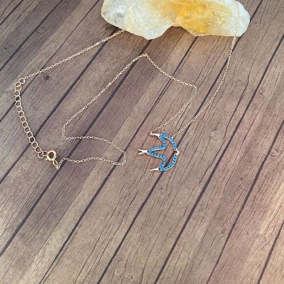 Dove Nano Turquoise 18k Plated Rose Gold Sterling Silver Minimalist Necklace - Picture 3 of 6